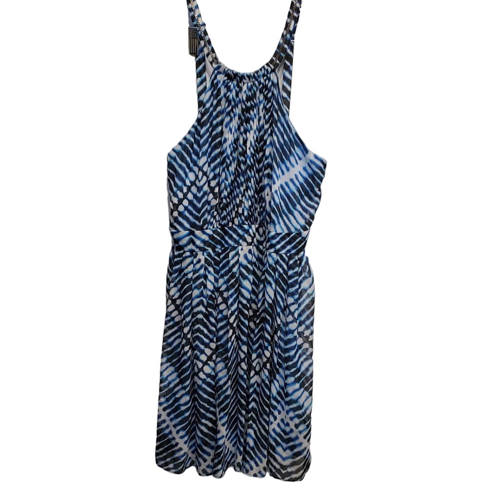 CALVIN Klein Women's Blue White Black Tank Flowy Petite Dress Size 8P - Picture 1 of 6